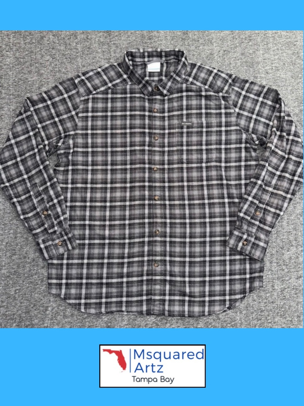 Columbia Sportswear Plaid Button Shirt Mens XL Gray Stretch Long Sleeve Cotton